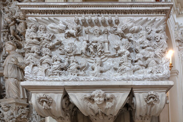 Italy, Apulia, Lecce, Santa Croce Church on a cloudy spring day