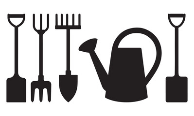 black and white silhouette vector set of gardening tools