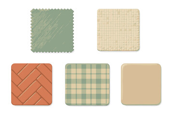 Collection of diverse material texture swatches including fabric, woven, brick, plaid, and smooth solid patterns for design