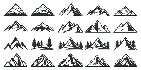 Striking mountain peak silhouette collection for outdoor adventure designs and nature-inspired branding projects with timeless appeal