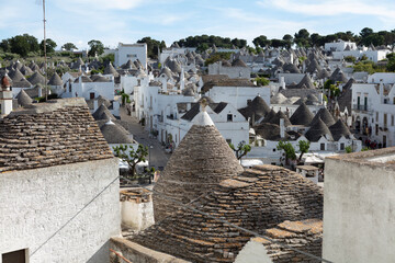 Italy, Apulia, Alberobello, view of the city on a cloudy spring day