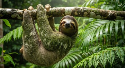 Fototapeta premium Sloth hanging on tree.