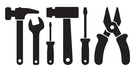black and white silhouette vector set of hand tools 