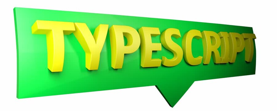 TYPESCRIPT yellow write on a green arrow sign pointing down, isolated on white background