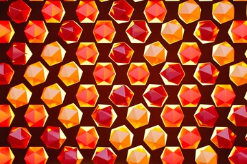 red and yellow icosahedron pattern background 3D computer generated image 