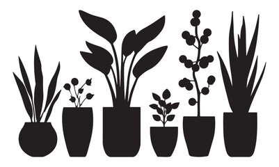 black and white silhouette vector set of houseplants