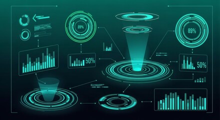 Futuristic digital screen interface concept displaying abstract technology background with data and network illustration for internet communication and web design