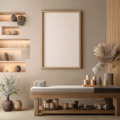 Calm and serene spa interior designed for relaxation with neutral tones and natural decor