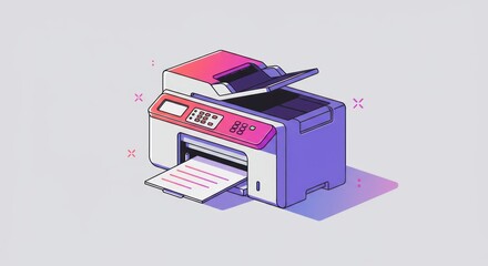 Illustration of a printer on white background with purple shadows