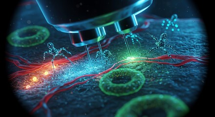 Nanobots Targeting Cells Futuristic Medical Technology Concept