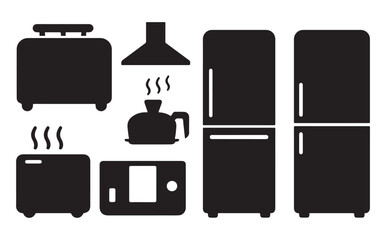 black and white silhouette vector set of kitchen appliances