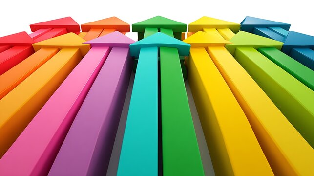 Colorful Arrow Shapes in Bright Rainbow Colors on White Background - Powered by Adobe