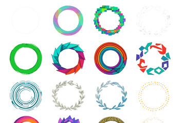 Creative Wreath Icons. Creative Wreaths silhouette set : neon glowing wreath, holographic wreath, pixelated wreath, doodle style wreath, brush stroke