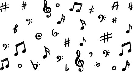 Hand-drawn musical notes and symbols creating a harmonious and artistic pattern
