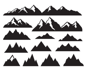 black and white silhouette vector set of mountains and hills