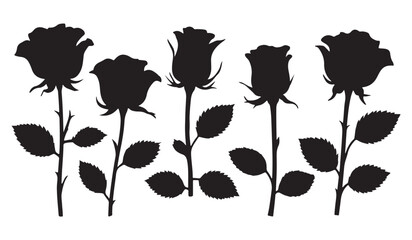  black and white silhouette vector set of roses flower