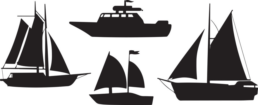 black and white silhouette vector set of sailboats