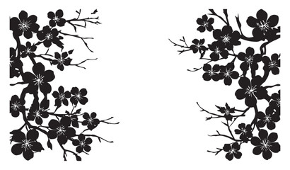 black and white silhouette vector set of sakura blossoms.