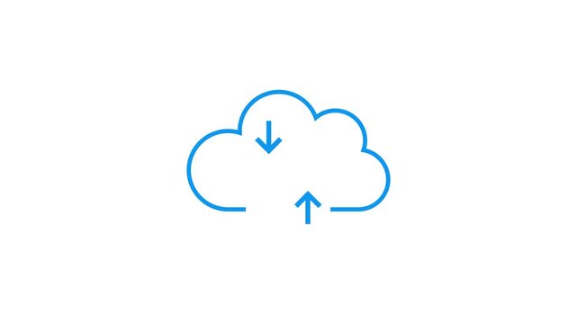 Animated cloud upload and download icons representing data transfer and connectivity