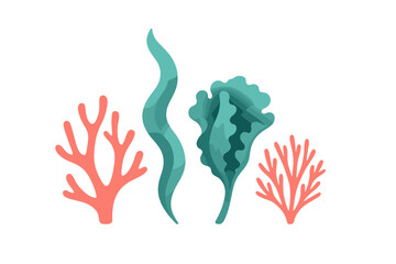 Obraz premium Vibrant marine life elements with coral and aquatic plants