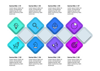 Infographic template. Arrow with squares and 8 steps