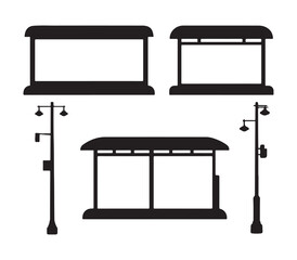 black and white silhouette vector set of urban elements