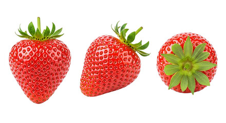 Three Fresh Strawberries Ripe Berry Delight Delicious Fruit Dessert Ingredient Isolated on on transparent background