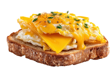Scrambled egg and cheese sandwich on toast, isolated on transparent background
