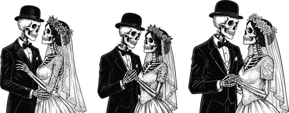 Eternal Love Skeleton Wedding Couple Day of the Dead Inspired Romantic Art Print