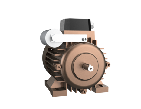 Robust Industrial Electric Motor with Capacitor: High-Resolution 3D Render for Power Generation, Factory Automation, and Heavy Equipment. Isolated PNG for Engineering and Manufacturing Applications.
