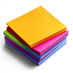 Stack of colorful sticky notes top view isolated on white background