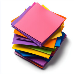 Stack of colorful sticky notes top view isolated on white background