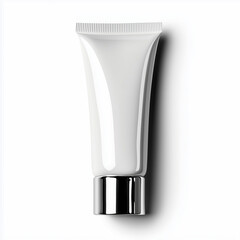 White Cosmetic Tube with Blank Label and Soft Shadows Isolated on White Background