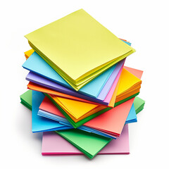 Stack of colorful sticky notes top view isolated on white background