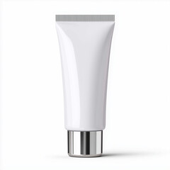 White Cosmetic Tube with Blank Label and Soft Shadows Isolated on White Background