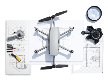 Minimalist Variable Wing Drone Engineering Illustration