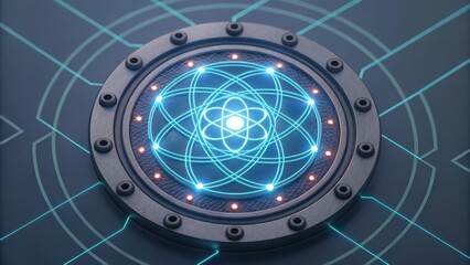 Close-Up View of a Quantum Interface Node with Light Patterns