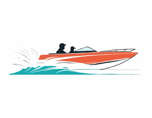 driving speed boat silhouette vector white background