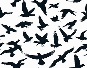 Flying birds silhouettes on white background. Vector illustration. isolated bird flying