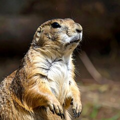 Fototapeta premium Close-up of a prairie dog standing on its hind legs, looking alert