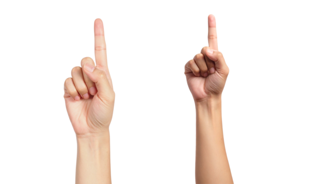 A hand showing its index finger pointing up to the sky