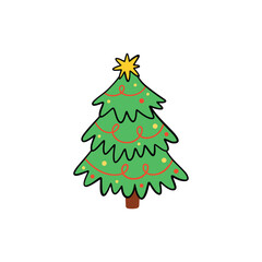 Elegant Christmas Tree Vector Art with Star Decoration Winter Holiday 2025