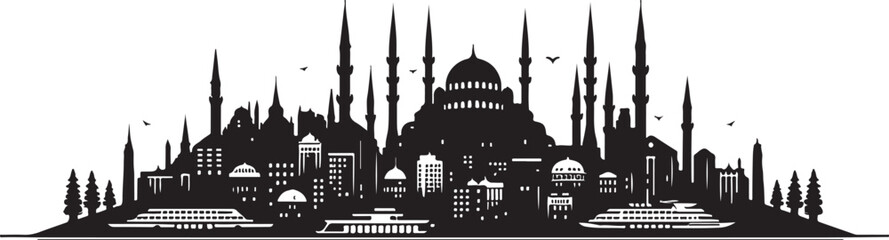 Minimalist Istanbul City Skyline Silhouette