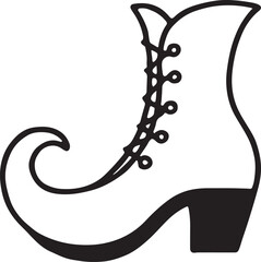 Witch&rsquo;s Boot Line Art with Buckle and Curled Toe