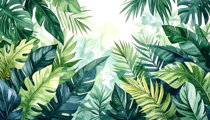Lush tropical foliage in vibrant greens and yellows