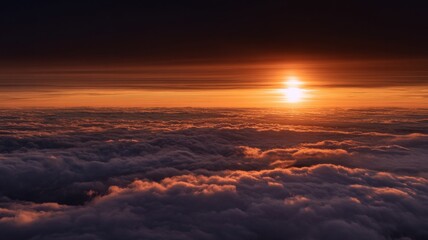 Breathtaking sunrise above clouds. AI image