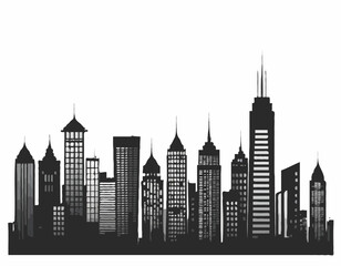 Fototapeta premium City skylines silhouette, cityscape set, black isolated on white background, vector illustration