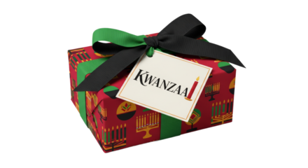 Small gift box with Kwanzaa tag and ribbon designed for festive celebrations