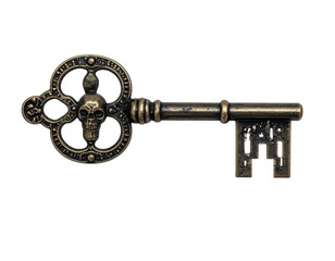 Gothic Skeleton Key with Skull Motif, Detailed Metalwork, Transparent PNG