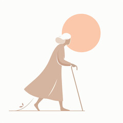 Vector of a grandmother walking with a cane